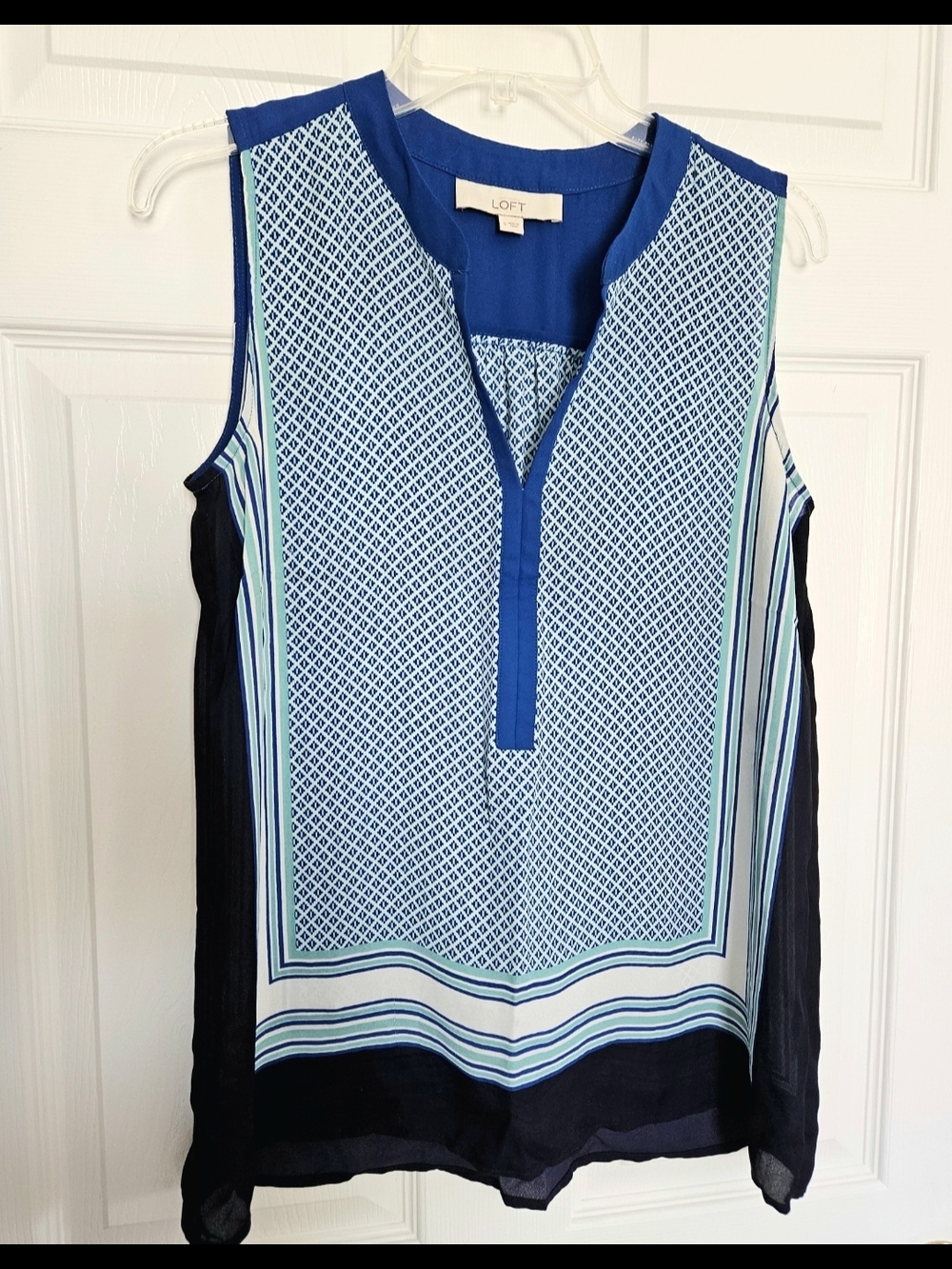LOFT Blue Geometric Sleeveless Tunic Blouse